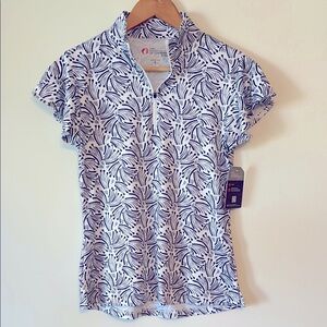 The American Outdoorsman UPF 40 Leaf Print Short Sleeve Quarter Zip Top NWT